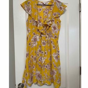 Yellow Floral Print Wrap Dress